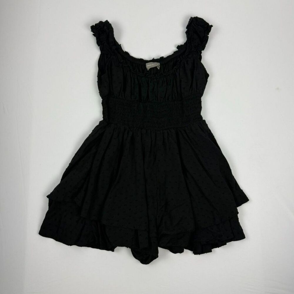 Urban Outfitters Black Rosie Smocked Ruffle Romper - S